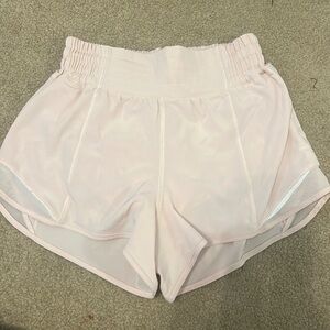 Baby pink lululemom hotty hot high rise 2.5 shorts